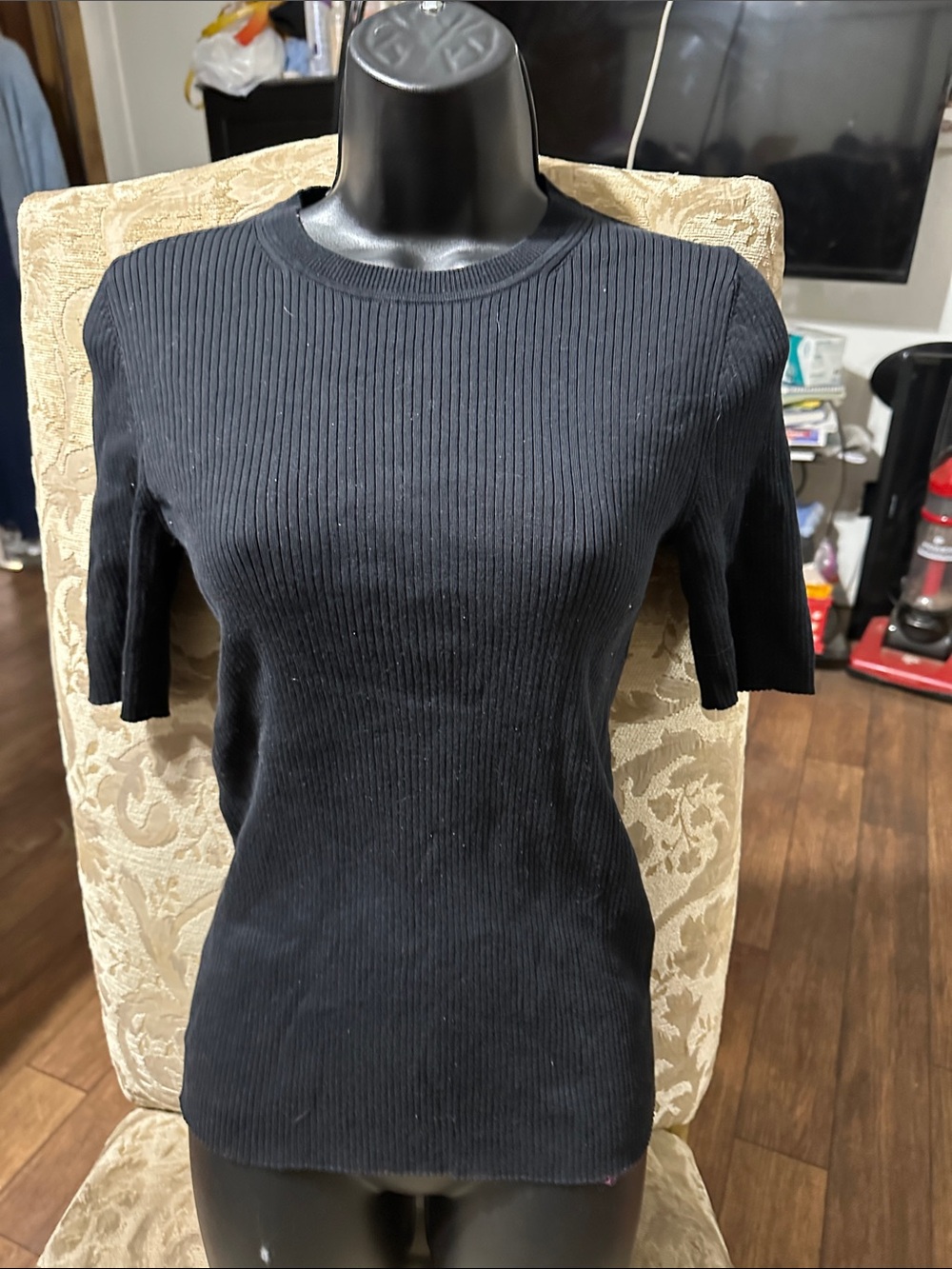 Banana Republic Black Ribbed Short-Sleeve Tee